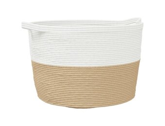 VidaXL Wasmand Katoen Beige/Wit - 40% Korting