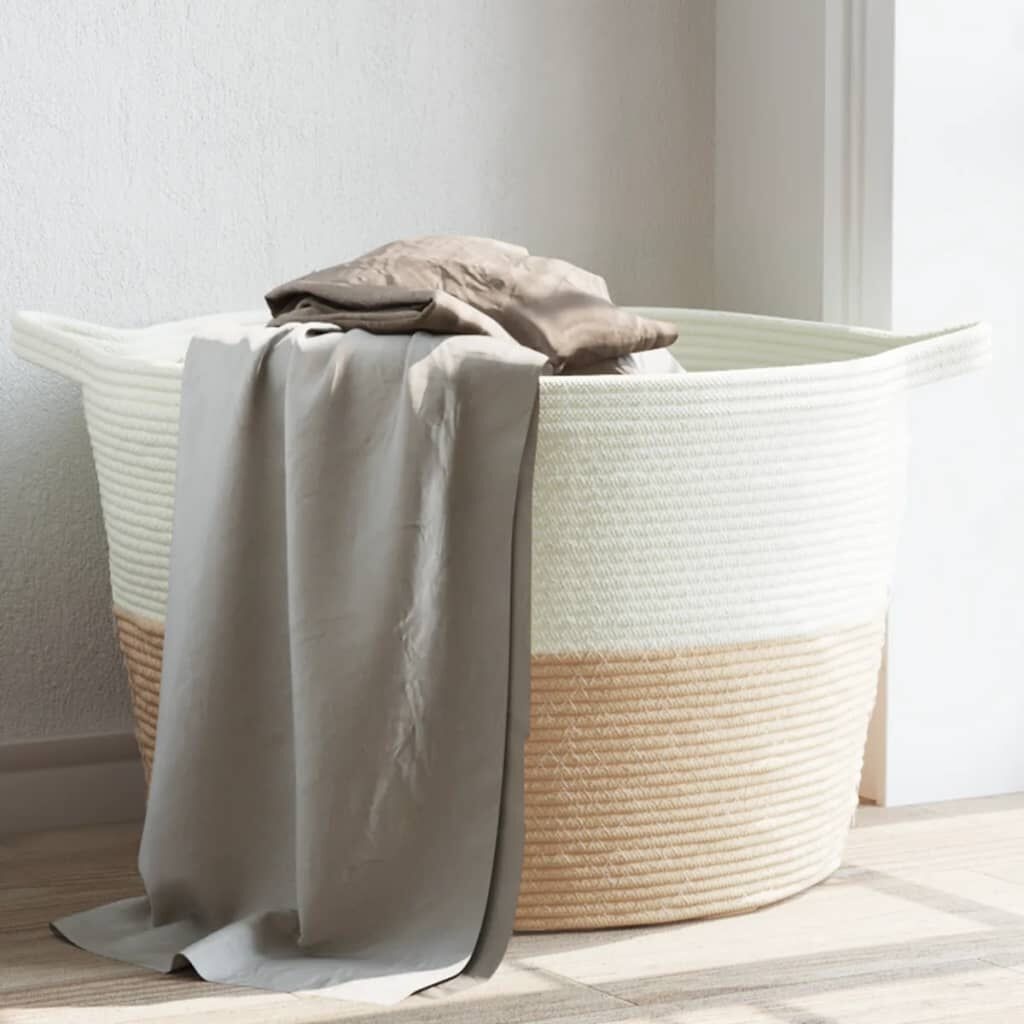 VidaXL Wasmand Katoen Beige/Wit - 40% Korting