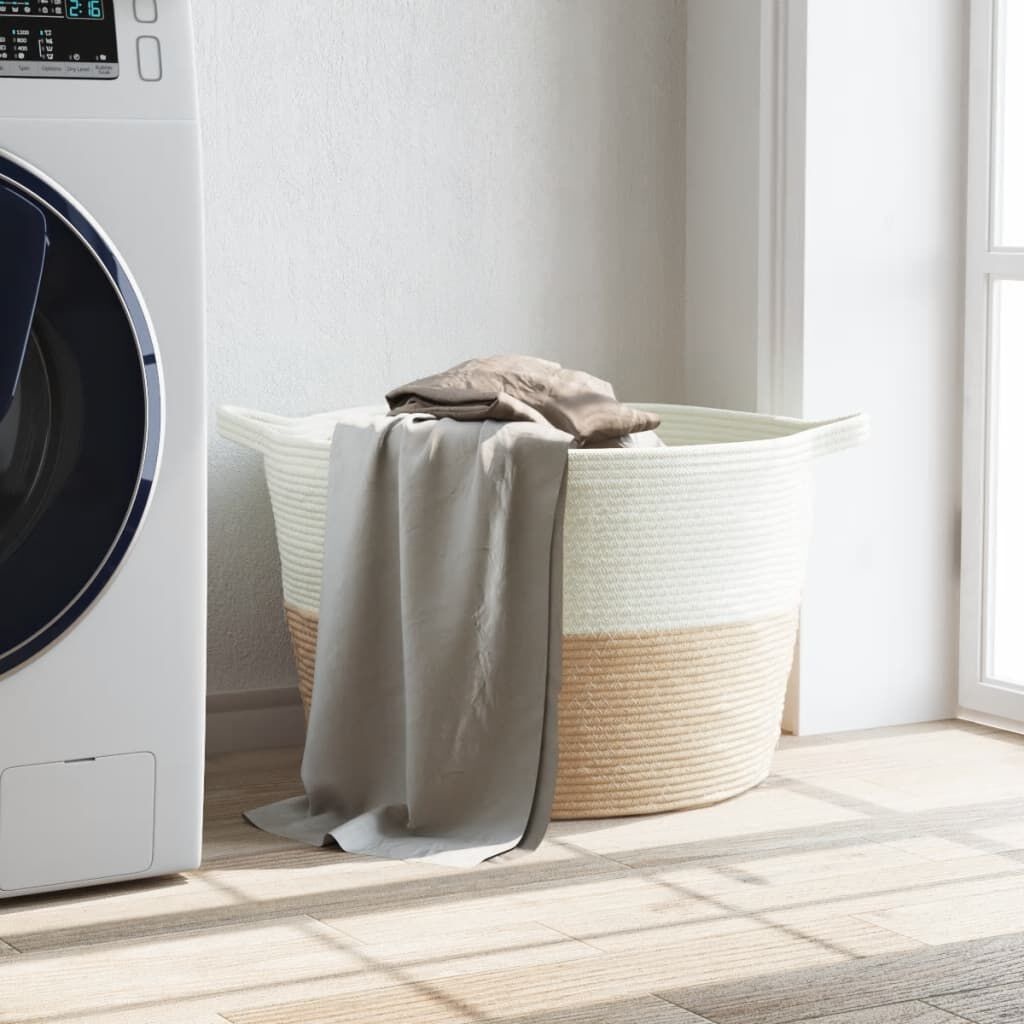 VidaXL Wasmand Katoen Beige/Wit - 40% Korting