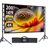 Beamerscherm van 200 inch, met standaard: draagbaar groot scherm voor outdoor bioscoop, projectiescherm voor binnen en buiten, 16:9 4K HD, kreukvrij en draagtas voor tuinbioscoop