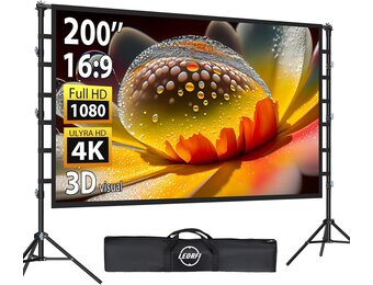 Beamerscherm van 200 inch, met standaard: draagbaar groot scherm voor outdoor bioscoop, projectiescherm voor binnen en buiten, 16:9 4K HD, kreukvrij en draagtas voor tuinbioscoop