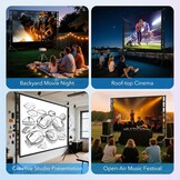 Beamerscherm van 200 inch, met standaard: draagbaar groot scherm voor outdoor bioscoop, projectiescherm voor binnen en buiten, 16:9 4K HD, kreukvrij en draagtas voor tuinbioscoop