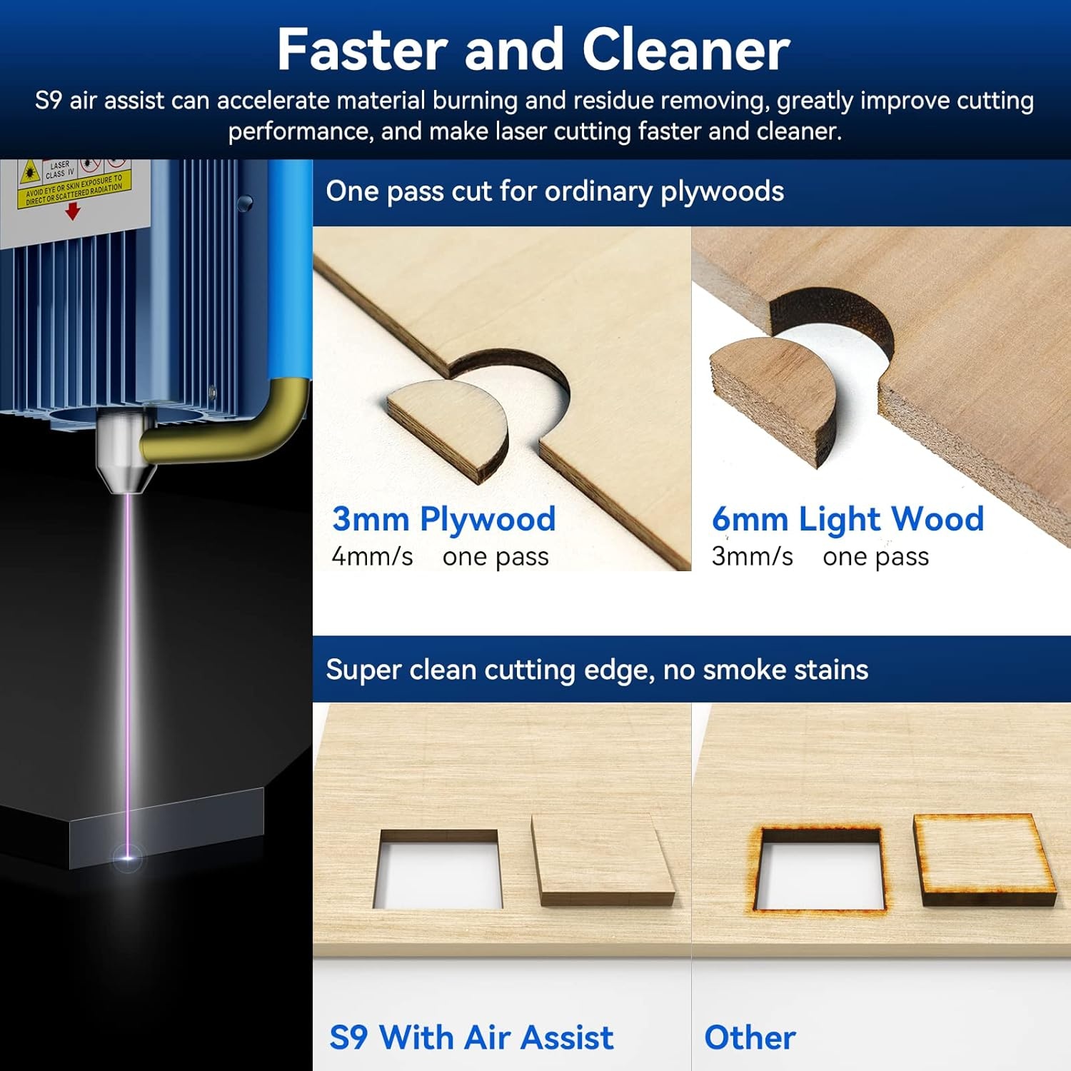 SCULPFUN S9 220V Air assist met air-assist nozzle set, 30L/min high-speed air assist past perfect bij lasermachines, sneller en schoner snijden, volledig metalen structuur