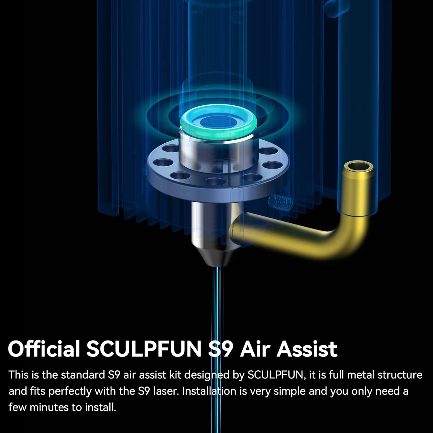 SCULPFUN S9 220V Air assist met air-assist nozzle set, 30L/min high-speed air assist past perfect bij lasermachines, sneller en schoner snijden, volledig metalen structuur