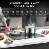 AMZCHEF Inductiekookplaat 60 cm met 2 flexzones, 4 zones, inductiekookplaat met stille werking, 9 standen en booster, BBQ-functie, pauzefunctie en warmhouden, 7400 W