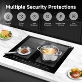 AMZCHEF Inductiekookplaat 60 cm met 2 flexzones, 4 zones, inductiekookplaat met stille werking, 9 standen en booster, BBQ-functie, pauzefunctie en warmhouden, 7400 W