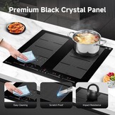 AMZCHEF Inductiekookplaat 60 cm met 2 flexzones, 4 zones, inductiekookplaat met stille werking, 9 standen en booster, BBQ-functie, pauzefunctie en warmhouden, 7400 W