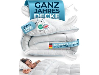 Glückstoff Veren- en donsdekbed 220 x 240 cm, gecertificeerd in Duitsland, dekbed en veren dekbed, bovenbed, slaapdeken, dekbed, zomer- en winterdekbed, dekbed (all-season dekbed)