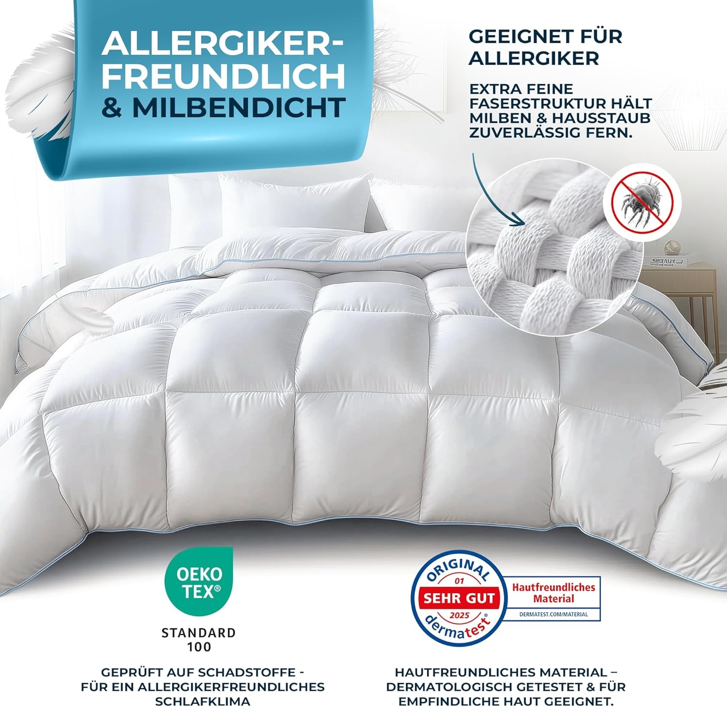 Glückstoff Veren- en donsdekbed 220 x 240 cm, gecertificeerd in Duitsland, dekbed en veren dekbed, bovenbed, slaapdeken, dekbed, zomer- en winterdekbed, dekbed (all-season dekbed)
