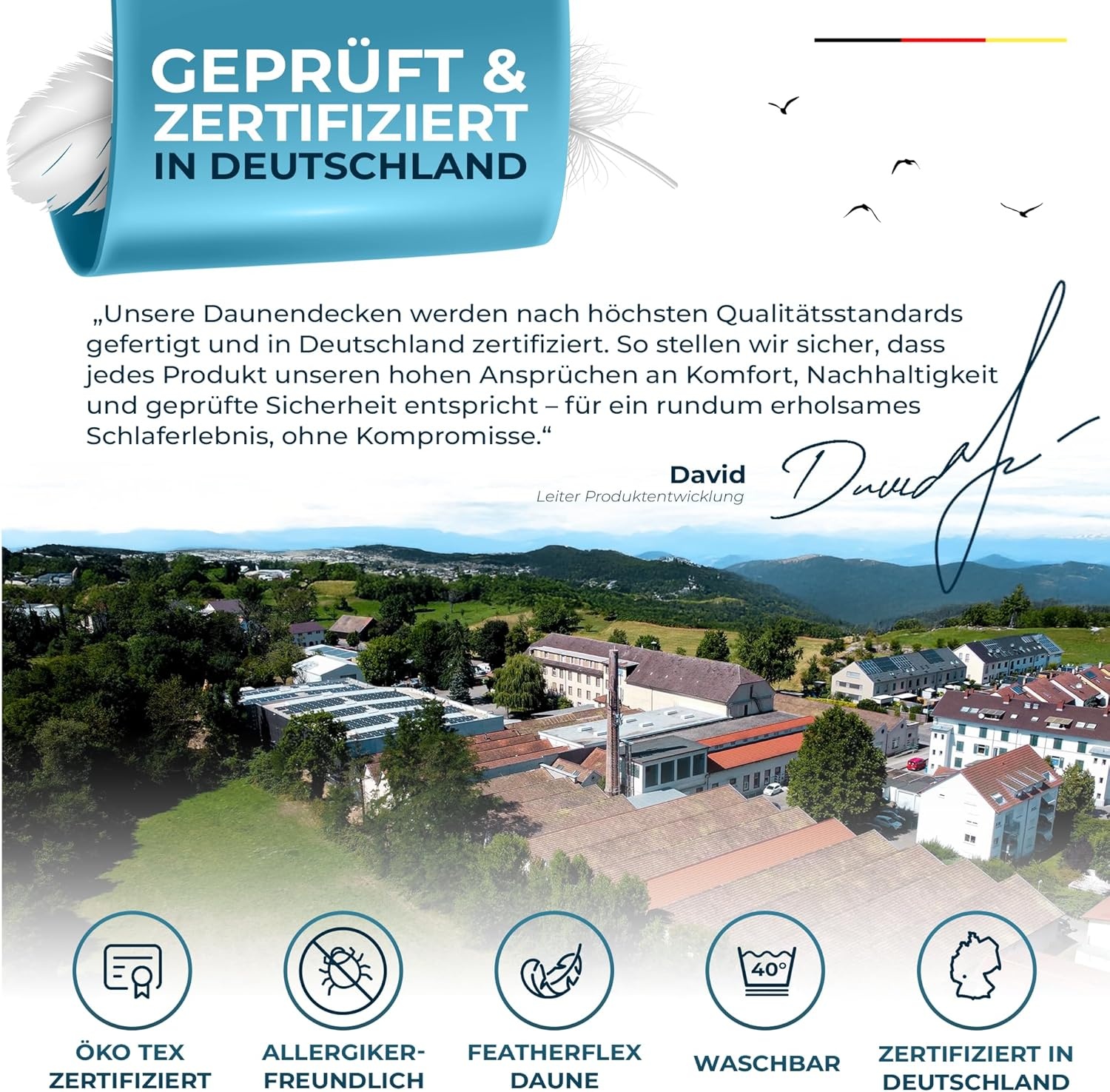 Glückstoff Veren- en donsdekbed 220 x 240 cm, gecertificeerd in Duitsland, dekbed en veren dekbed, bovenbed, slaapdeken, dekbed, zomer- en winterdekbed, dekbed (all-season dekbed)