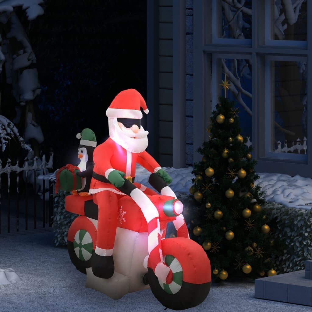 Opblaasbare Kerstman op Motor (160 cm) met LED - 60% Korting!