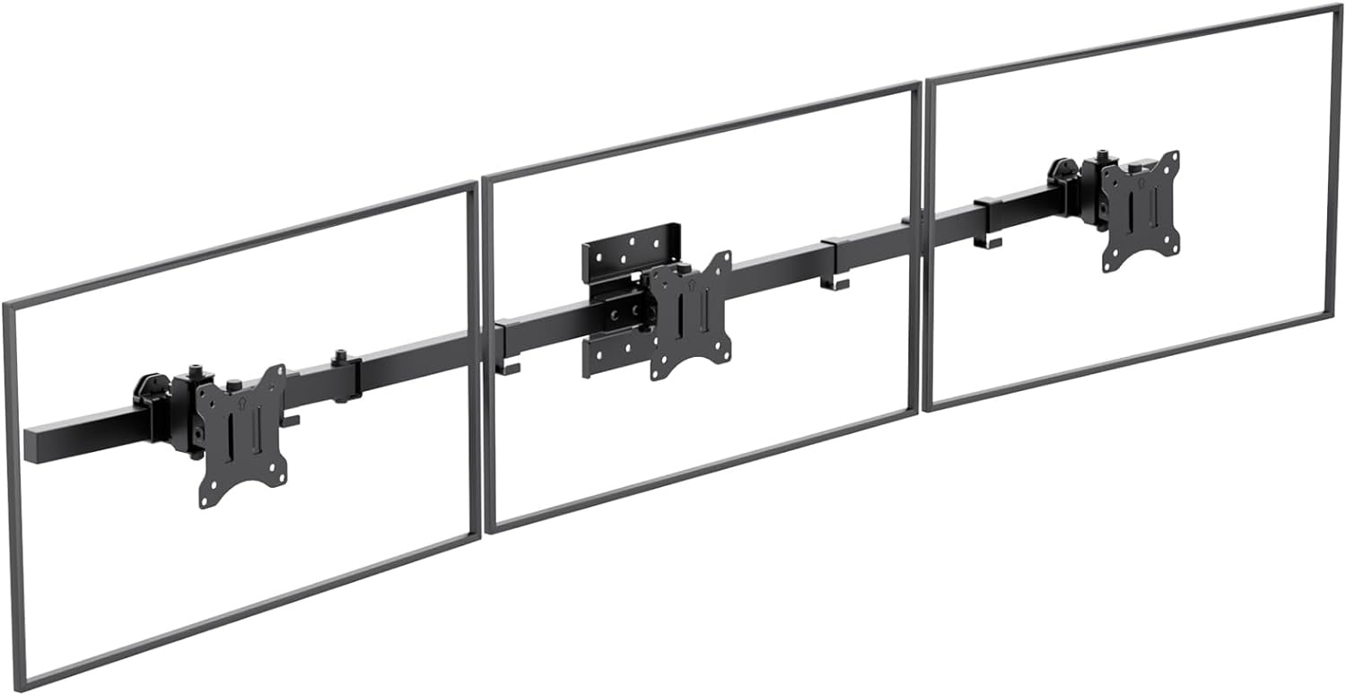 WALI Drievoudige monitor wandhouder voor 17-32 inch, computermonitorarm voor 3 schermen, draaibare kantelbare muurbeugel met montagegaten 75x75/100x100 mm, max. 7 kg per arm