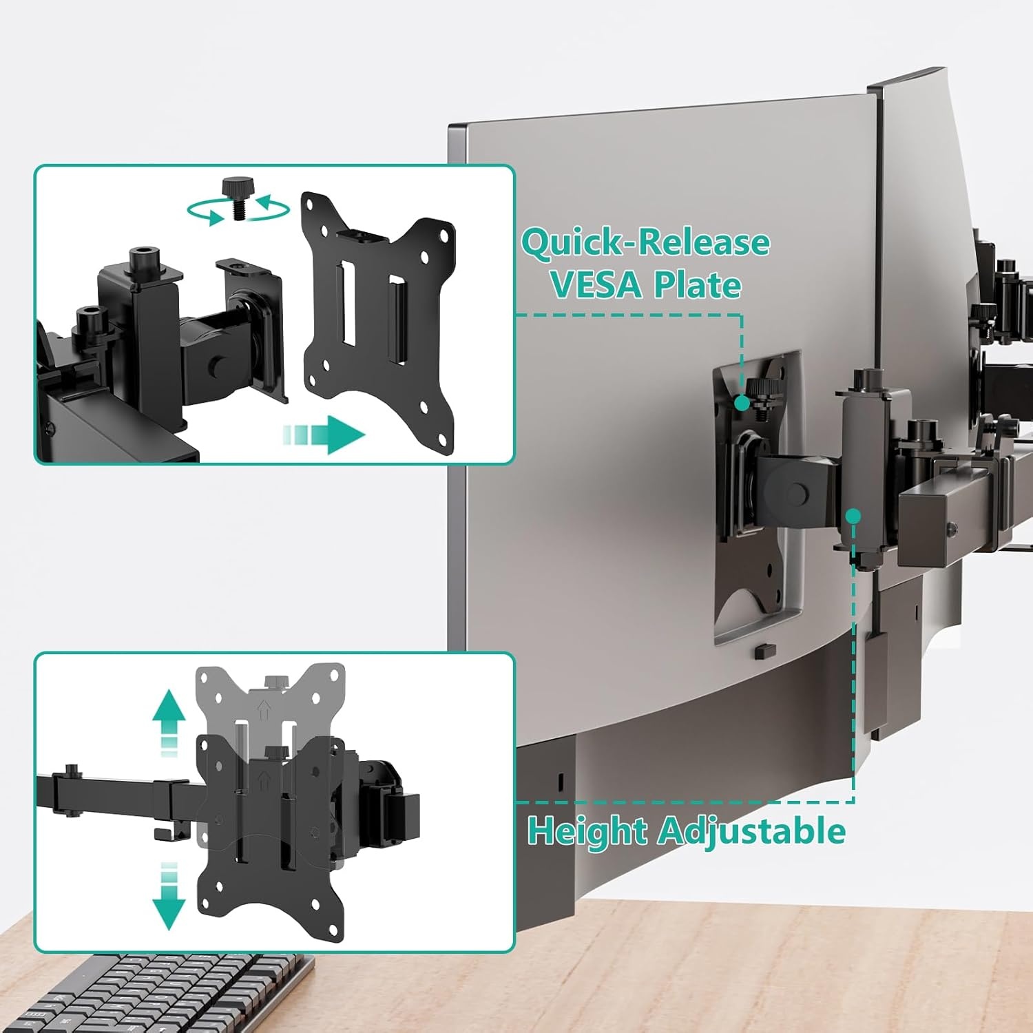 WALI Drievoudige monitor wandhouder voor 17-32 inch, computermonitorarm voor 3 schermen, draaibare kantelbare muurbeugel met montagegaten 75x75/100x100 mm, max. 7 kg per arm