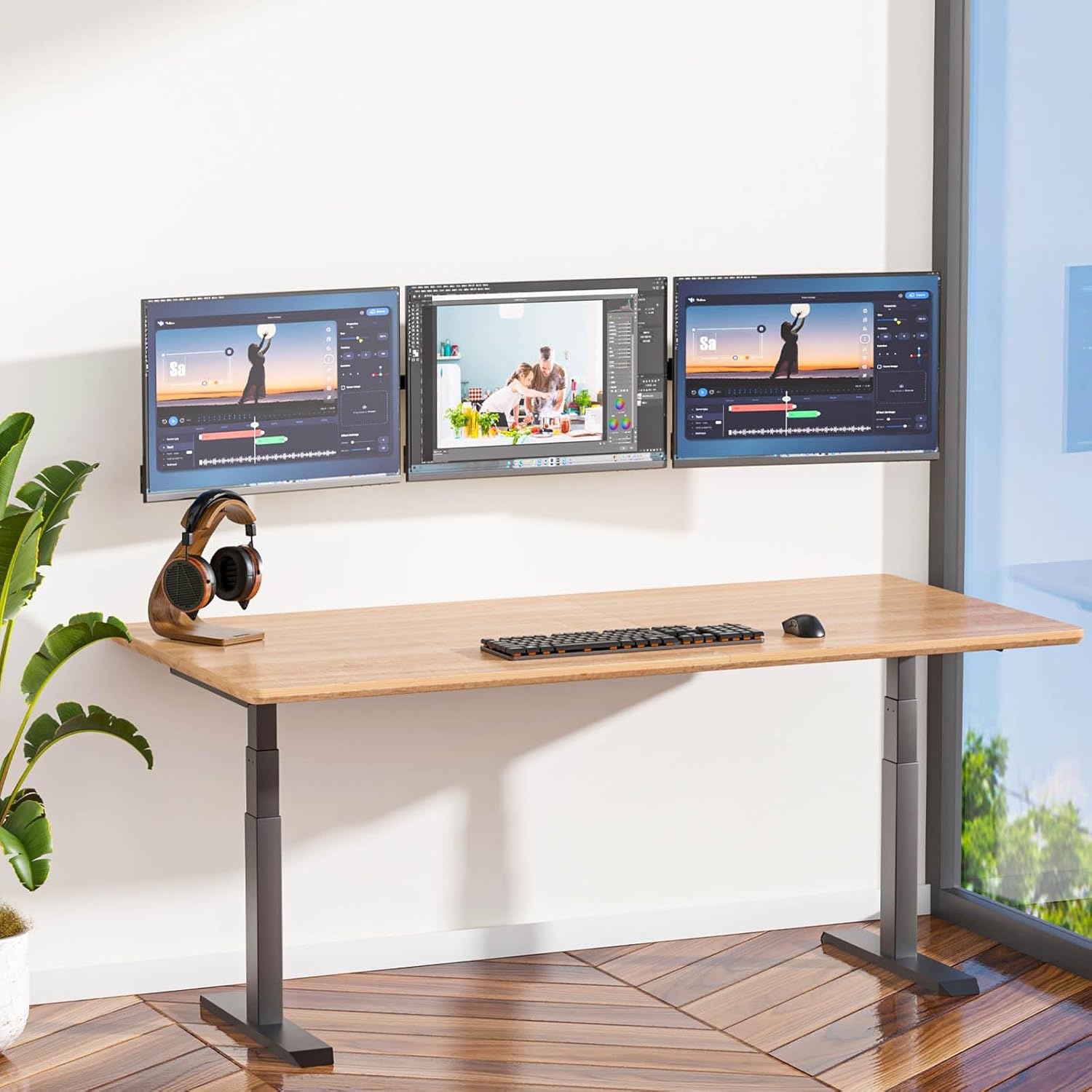 WALI Drievoudige monitor wandhouder voor 17-32 inch, computermonitorarm voor 3 schermen, draaibare kantelbare muurbeugel met montagegaten 75x75/100x100 mm, max. 7 kg per arm