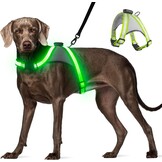 Visinite Hondenharnas met led-verlichting, USB-oplaadbaar, oplichtend hondentuigje, 2 verlichte modi, glow in the dark hondenharnas, verstelbaar verlicht hondenharnas licht voor nachtwandelveiligheid