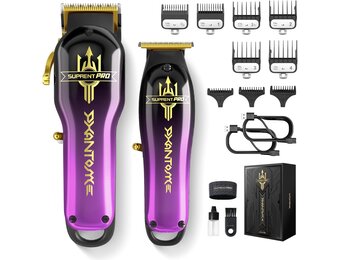 SUPRENT PRO Professionele kapper tondeuse - draadloze, borstelloze motor en DLC-gecoat mes - Zero Gap Trimmer - Geschenkset (paars)