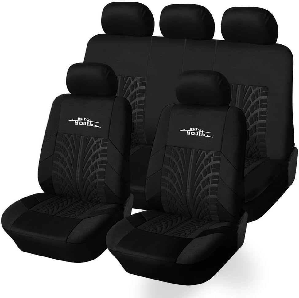 AUTOYOUTH Autostoelhoezen Universele Pasvorm Volledige Set Autostoel Beschermers Bandensporen Autostoel Accessoires (Zwart)