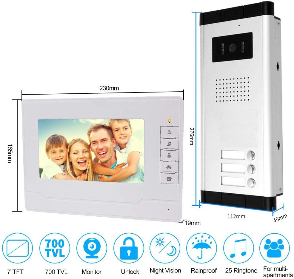 Outdoor Video Intercom Systeem 3 Monitoren Video Deurbel met IR Camera Nachtzicht Deur 480p voor Thuis 3 Appartementen