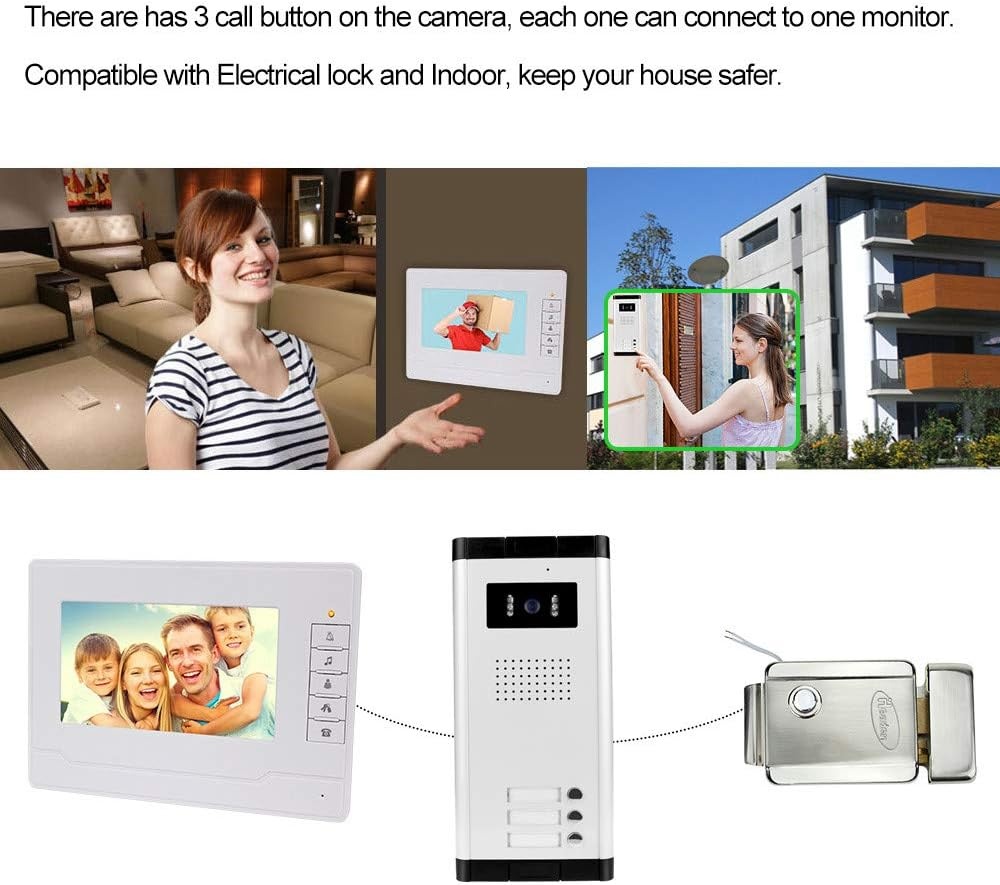 Outdoor Video Intercom Systeem 3 Monitoren Video Deurbel met IR Camera Nachtzicht Deur 480p voor Thuis 3 Appartementen