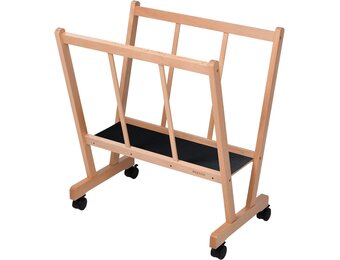 MEEDEN Houten groot afdrugrek met wielen - opbergrek voor kunstenaars en displays - premium kunst droogrek - opslag voor canvas, prints, panelen, posters, geschikt voor kunstwerken tot 47", natuurlijk