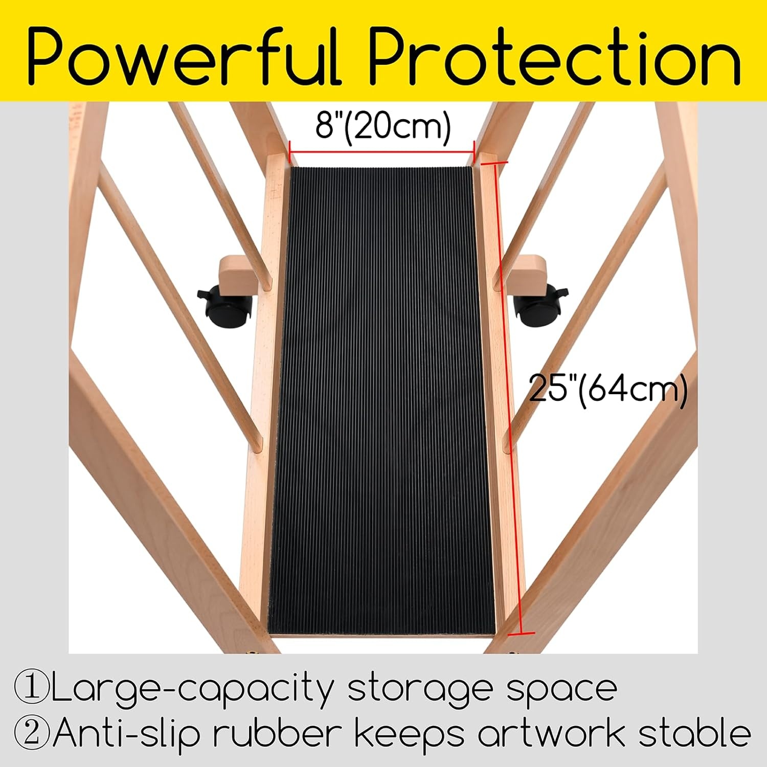 MEEDEN Houten groot afdrugrek met wielen - opbergrek voor kunstenaars en displays - premium kunst droogrek - opslag voor canvas, prints, panelen, posters, geschikt voor kunstwerken tot 47", natuurlijk