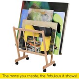 MEEDEN Houten groot afdrugrek met wielen - opbergrek voor kunstenaars en displays - premium kunst droogrek - opslag voor canvas, prints, panelen, posters, geschikt voor kunstwerken tot 47", natuurlijk