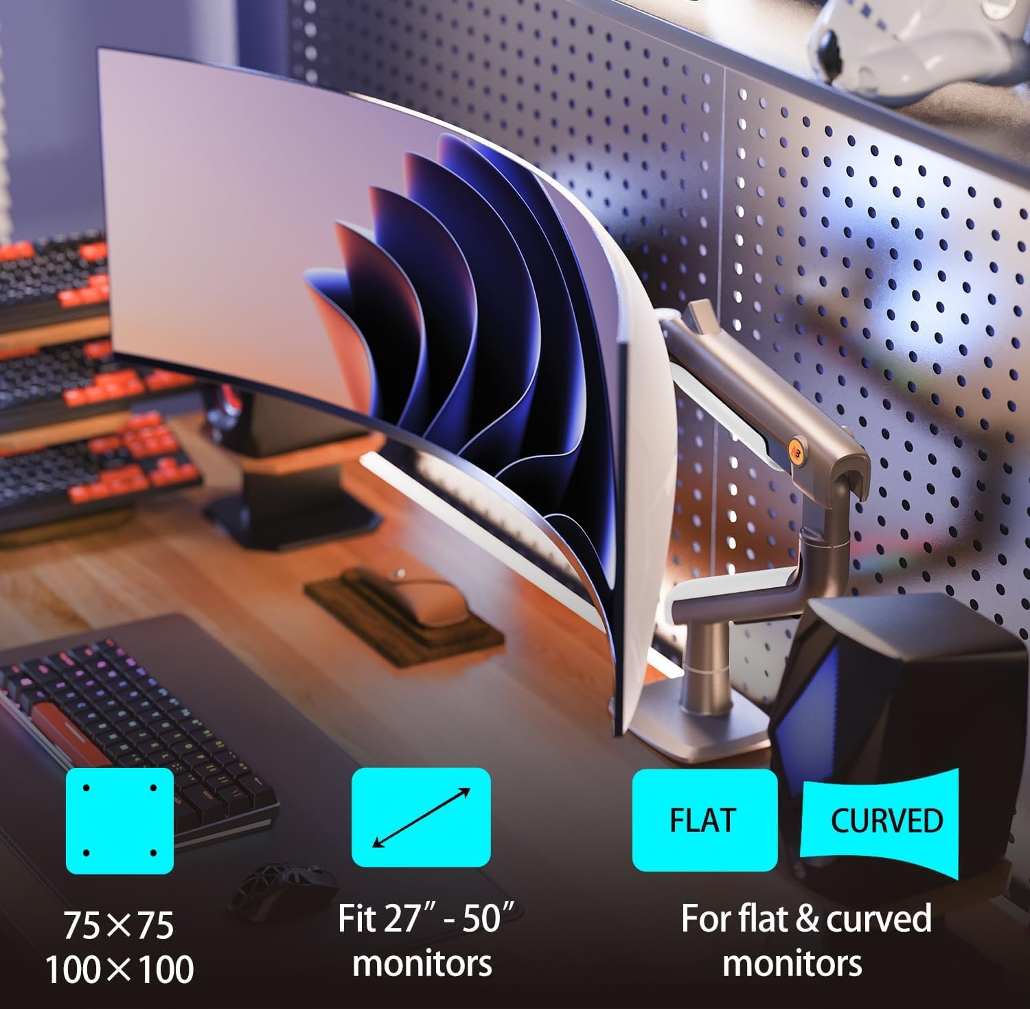 Monitorarm Gaming 27-50" 18kg VESA 75/100mm - 59% Korting!