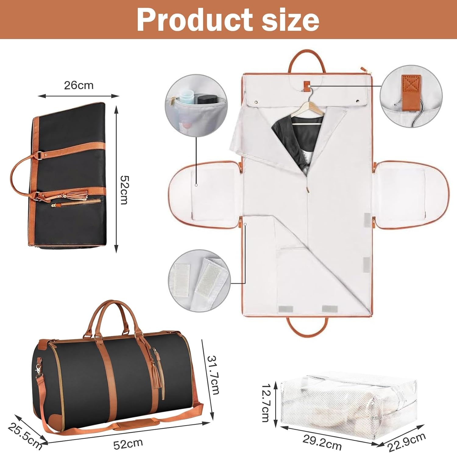 Reistas Opvouwbaar, Handbagage Tas, Opvouwbare Reistas, Waterdichte Reistassen, Reistas, Kledingstuk Tas Reistas, Opvouwbare Tas, Carry on Bagage, Draagbare Kleding Tas (wit)