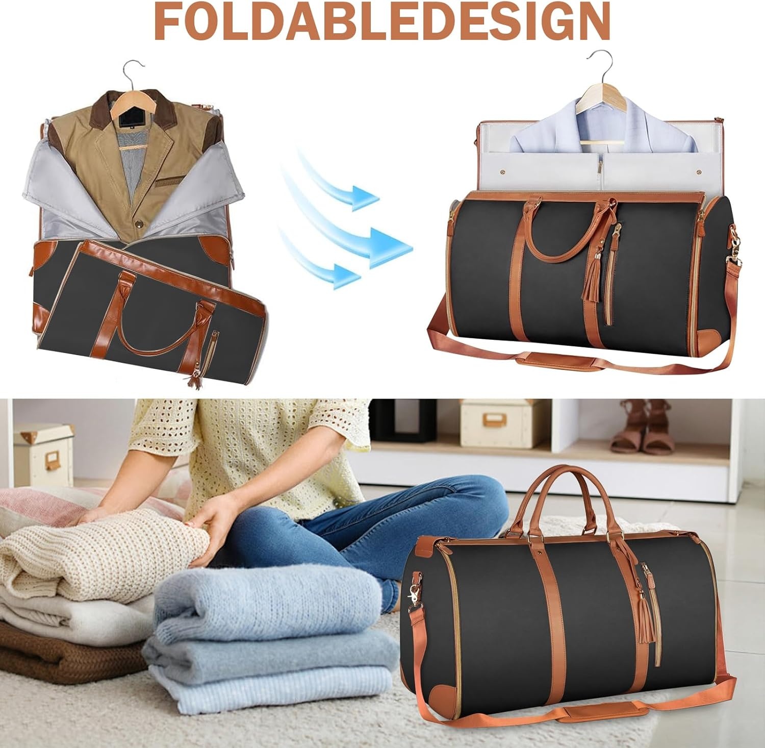 Reistas Opvouwbaar, Handbagage Tas, Opvouwbare Reistas, Waterdichte Reistassen, Reistas, Kledingstuk Tas Reistas, Opvouwbare Tas, Carry on Bagage, Draagbare Kleding Tas (wit)