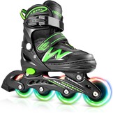 Hozzen Inline Skates voor kinderen en volwassenen, verstelbaar (Zwart en Groen, Maat M)