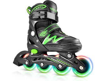 Hozzen Inline Skates voor kinderen en volwassenen, verstelbaar (Zwart en Groen, Maat M)
