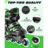 Hozzen Inline Skates voor kinderen en volwassenen, verstelbaar (Zwart en Groen, Maat M)