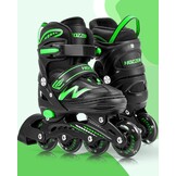 Hozzen Inline Skates voor kinderen en volwassenen, verstelbaar (Zwart en Groen, Maat M)
