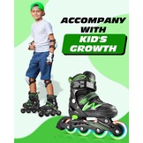 Hozzen Inline Skates voor kinderen en volwassenen, verstelbaar (Zwart en Groen, Maat M)