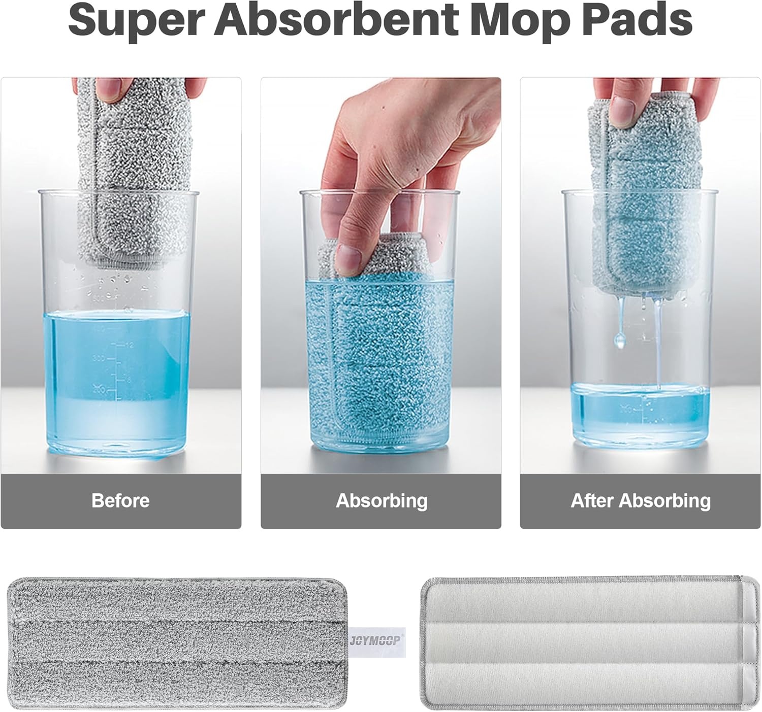 JOYMOOP Dweil Mop Set voor Platte Vloeren met Emmer en Wringer, Handsfree Reinigingssysteem met 3 Wasbare Microvezelpads, Geschikt voor Nat en Droog Gebruik