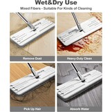 JOYMOOP Dweil Mop Set voor Platte Vloeren met Emmer en Wringer, Handsfree Reinigingssysteem met 3 Wasbare Microvezelpads, Geschikt voor Nat en Droog Gebruik