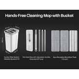 JOYMOOP Dweil Mop Set voor Platte Vloeren met Emmer en Wringer, Handsfree Reinigingssysteem met 3 Wasbare Microvezelpads, Geschikt voor Nat en Droog Gebruik