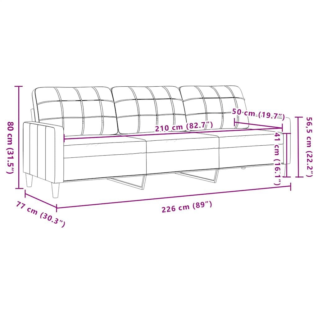 vidaXL Driezitsbank 210 cm stof lichtgrijs - 35% Korting!