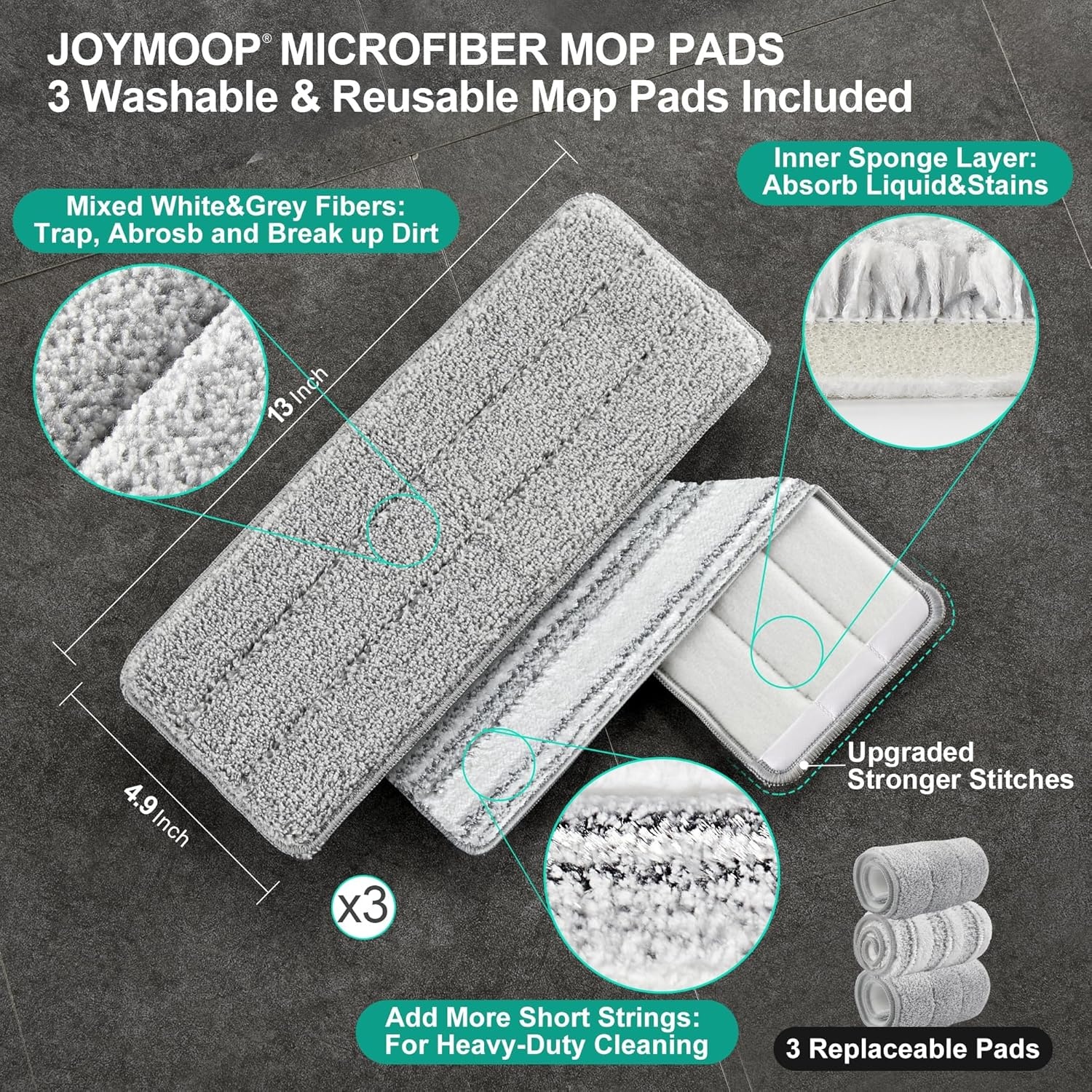 JOYMOOP Vloermop met Wringer en 3 Microvezelpads - Handsfree Reiniging