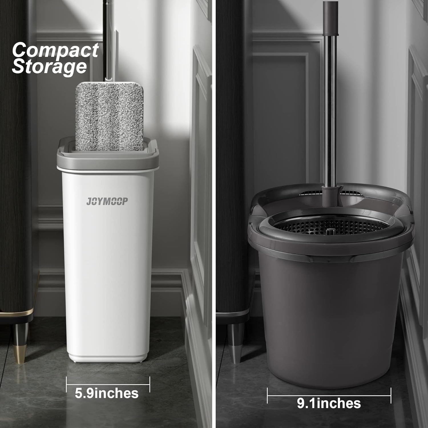 JOYMOOP Vloermop met Wringer en 3 Microvezelpads - Handsfree Reiniging