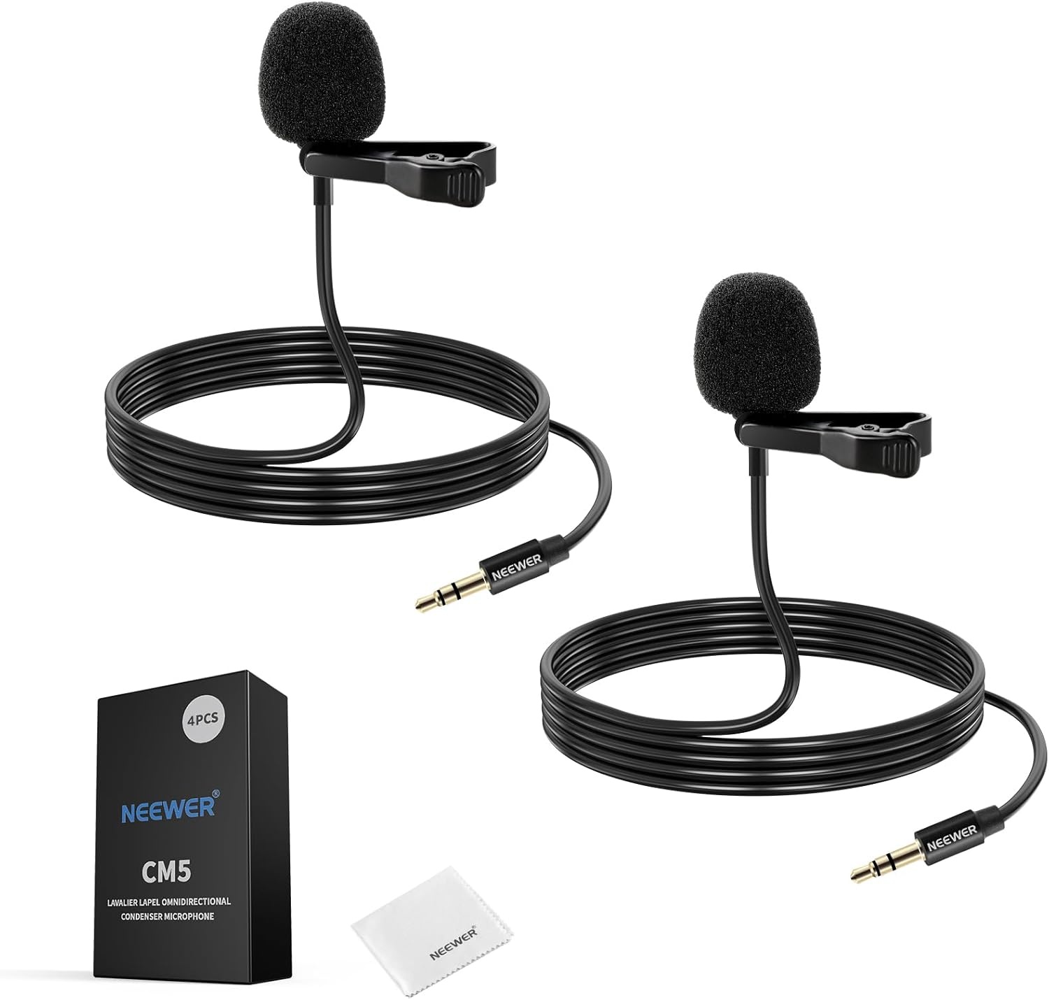 Lavaliermicrofoon clip-on 2 stuks bedraad omnidirectioneel condensator 3,5 mm TRS 1,2 m kabel voor camera, smartphone, DJI & Rode Wireless GO II