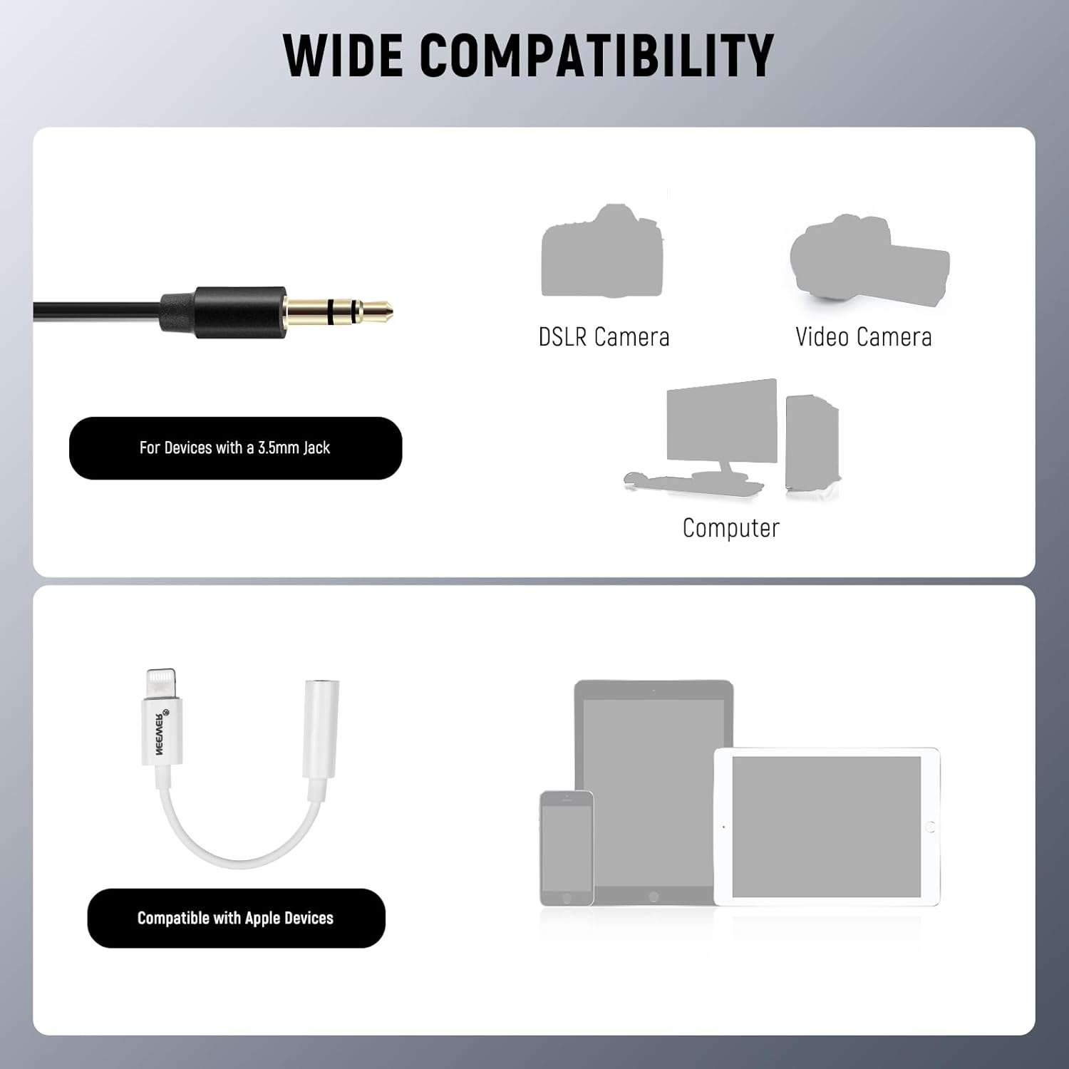 Lavaliermicrofoon clip-on 2 stuks bedraad omnidirectioneel condensator 3,5 mm TRS 1,2 m kabel voor camera, smartphone, DJI & Rode Wireless GO II