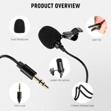 Lavaliermicrofoon clip-on 2 stuks bedraad omnidirectioneel condensator 3,5 mm TRS 1,2 m kabel voor camera, smartphone, DJI & Rode Wireless GO II
