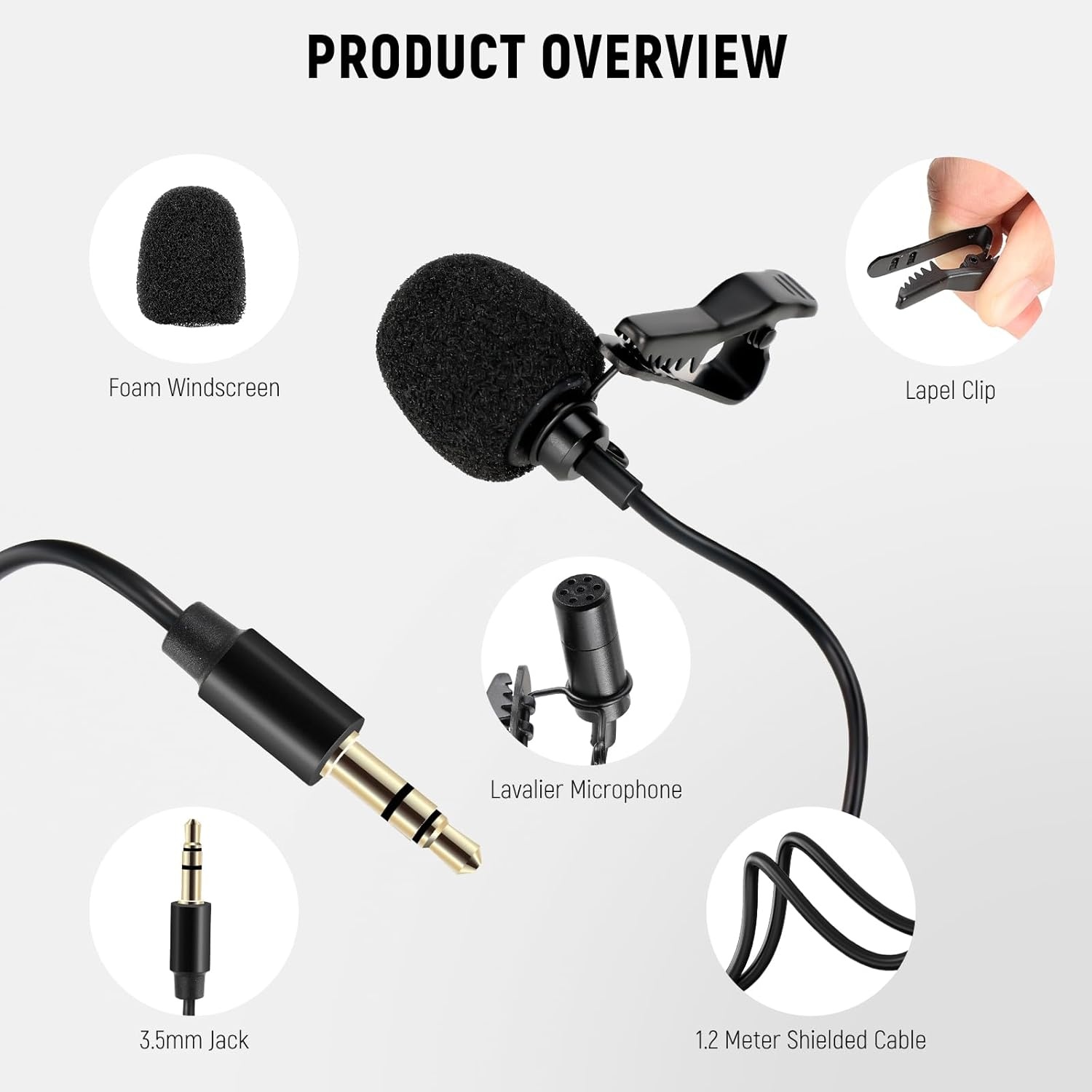 Lavaliermicrofoon clip-on 2 stuks bedraad omnidirectioneel condensator 3,5 mm TRS 1,2 m kabel voor camera, smartphone, DJI & Rode Wireless GO II