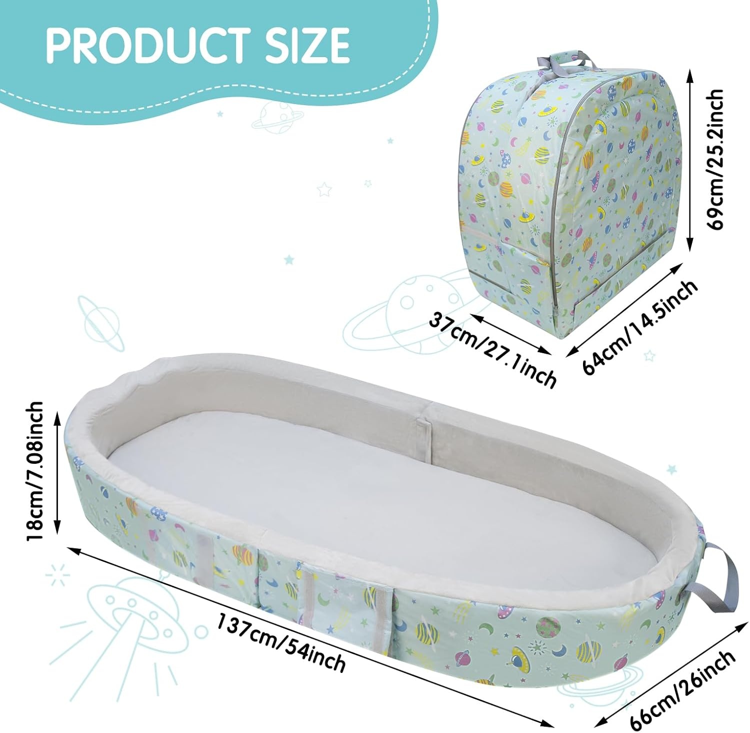Draagbaar waterdicht reisbedje, opvouwbaar reisbed met matras, babyreiswieg voor baby's, kinderen en peuters, wasbaar laken inbegrepen, voor kamperen en reizen