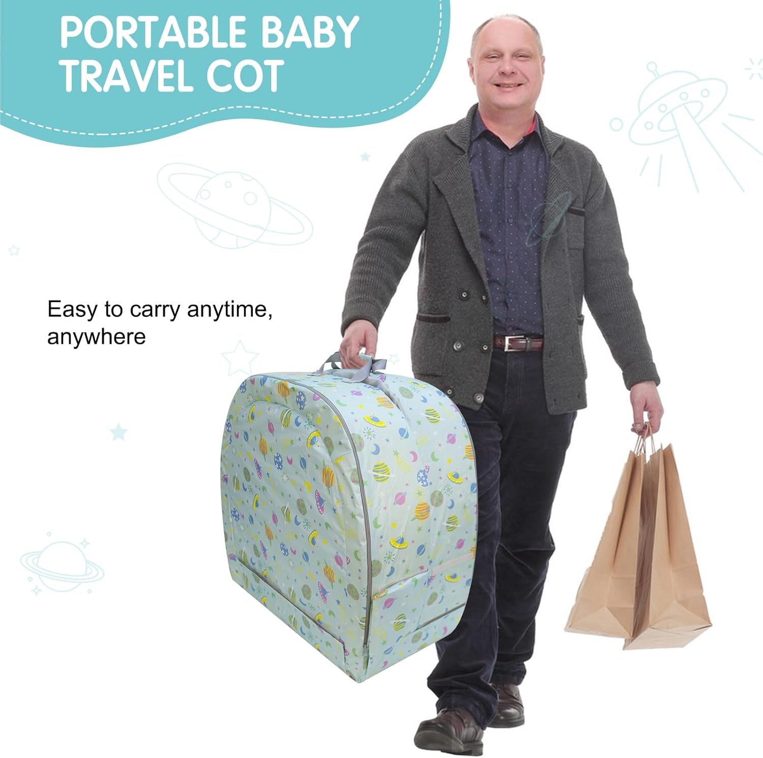 Draagbaar waterdicht reisbedje, opvouwbaar reisbed met matras, babyreiswieg voor baby's, kinderen en peuters, wasbaar laken inbegrepen, voor kamperen en reizen