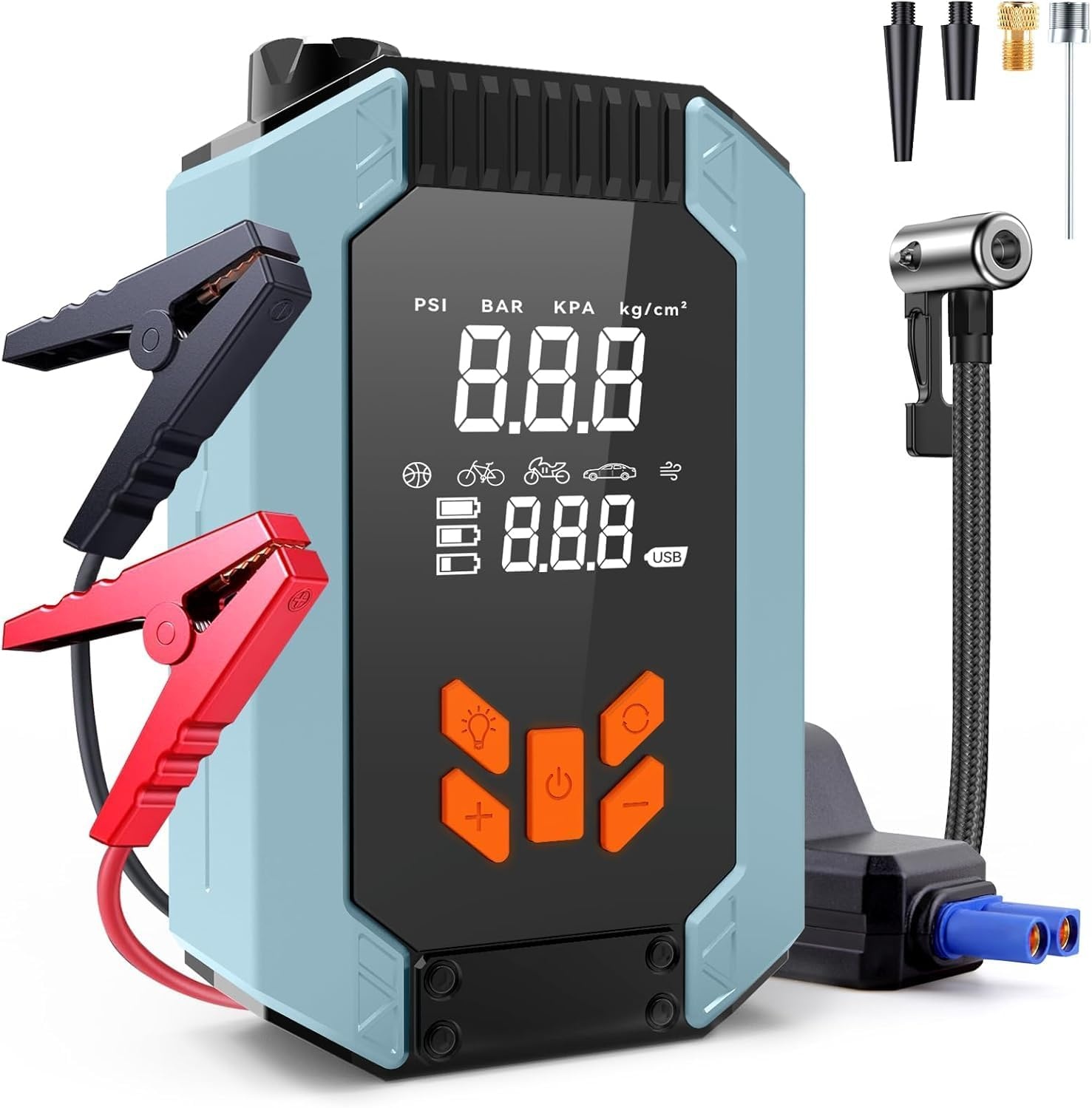 Starthulp Powerbank met compressor, 150PSI 4000A auto starthulp voor 9,0 L benzine en 8,0 L diesel, 12V voertuigstarter powerbank met LCD-scherm, LED-zaklamp, bandenspanningsmeter