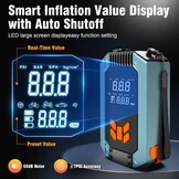 Starthulp Powerbank met compressor, 150PSI 4000A auto starthulp voor 9,0 L benzine en 8,0 L diesel, 12V voertuigstarter powerbank met LCD-scherm, LED-zaklamp, bandenspanningsmeter