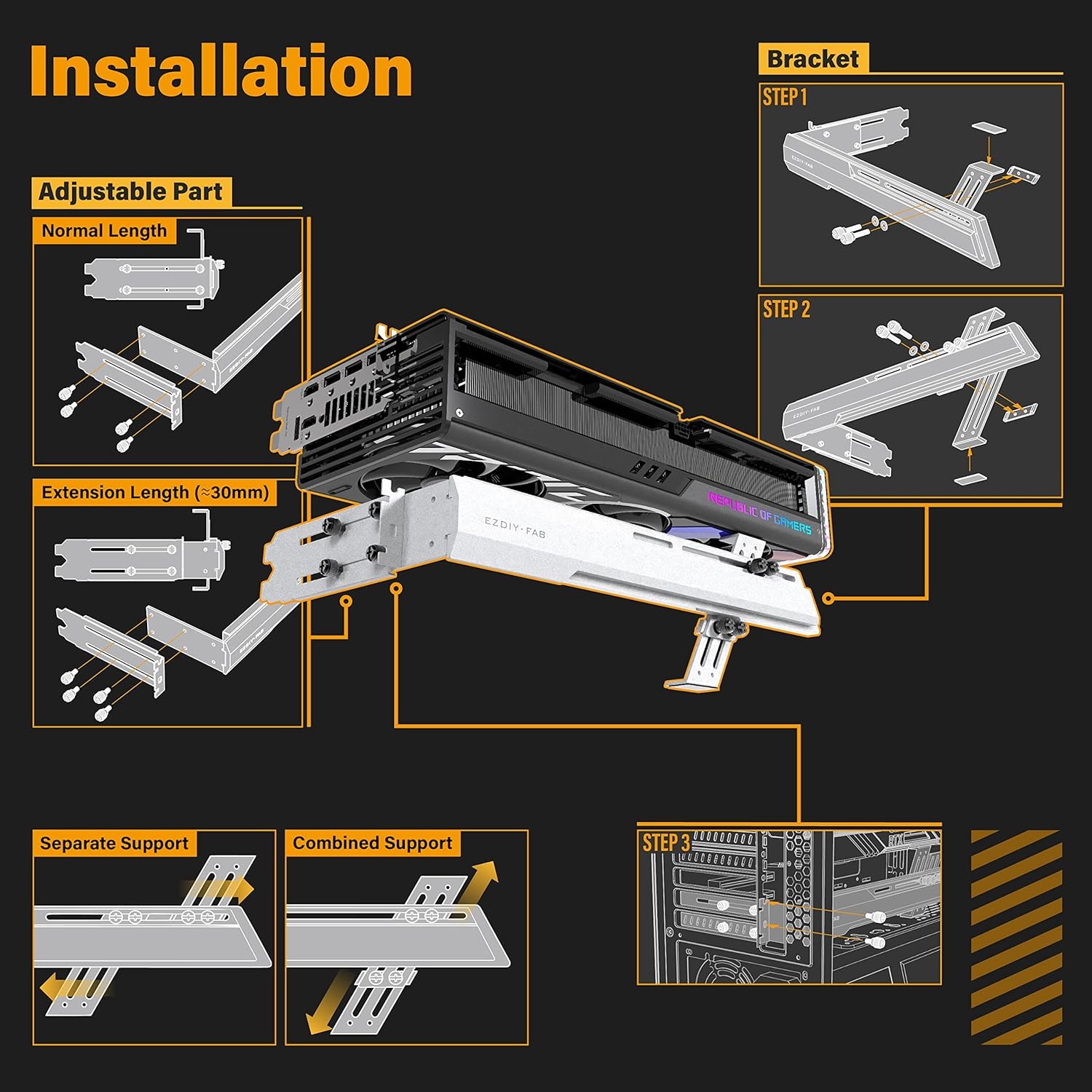 EZDIY-FAB GPU-houder brace grafische kaart GPU ondersteuning videokaarthouder beugel, draadbare structuur, videokaart sag houder/holster beugel ondersteuning RX7990XTX, RTX4090-wit