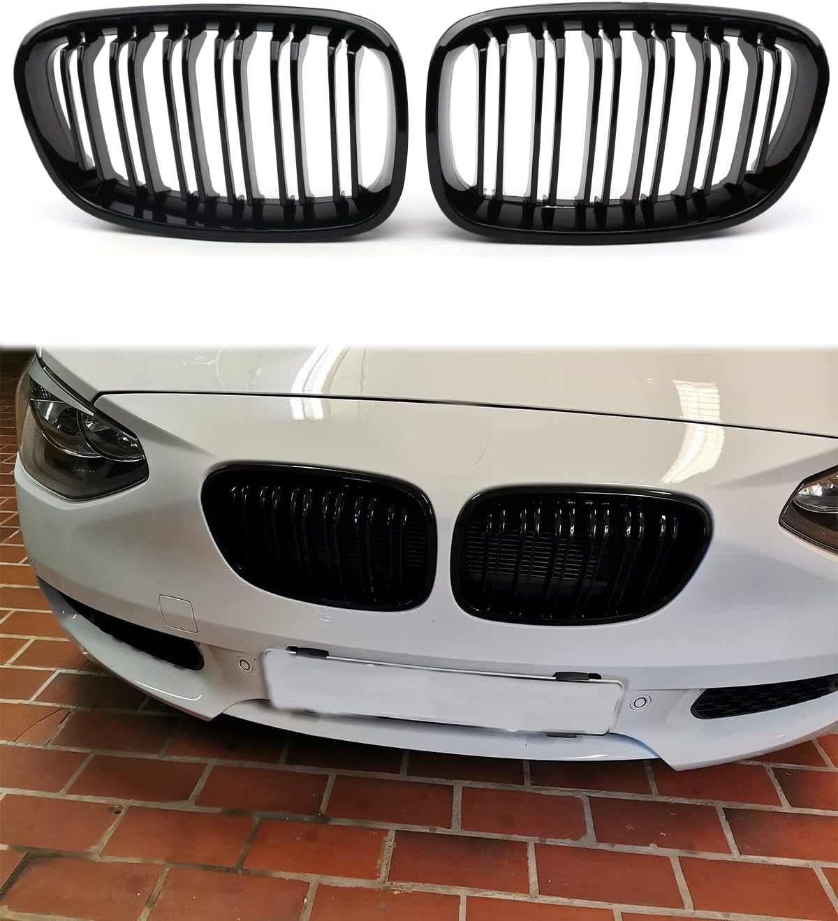 Radiatorgrille voor BMW 1-serie F20 F21 2011-2014, zwarte glans, koeler, voorkant, dubbele ribben, links, rechts
